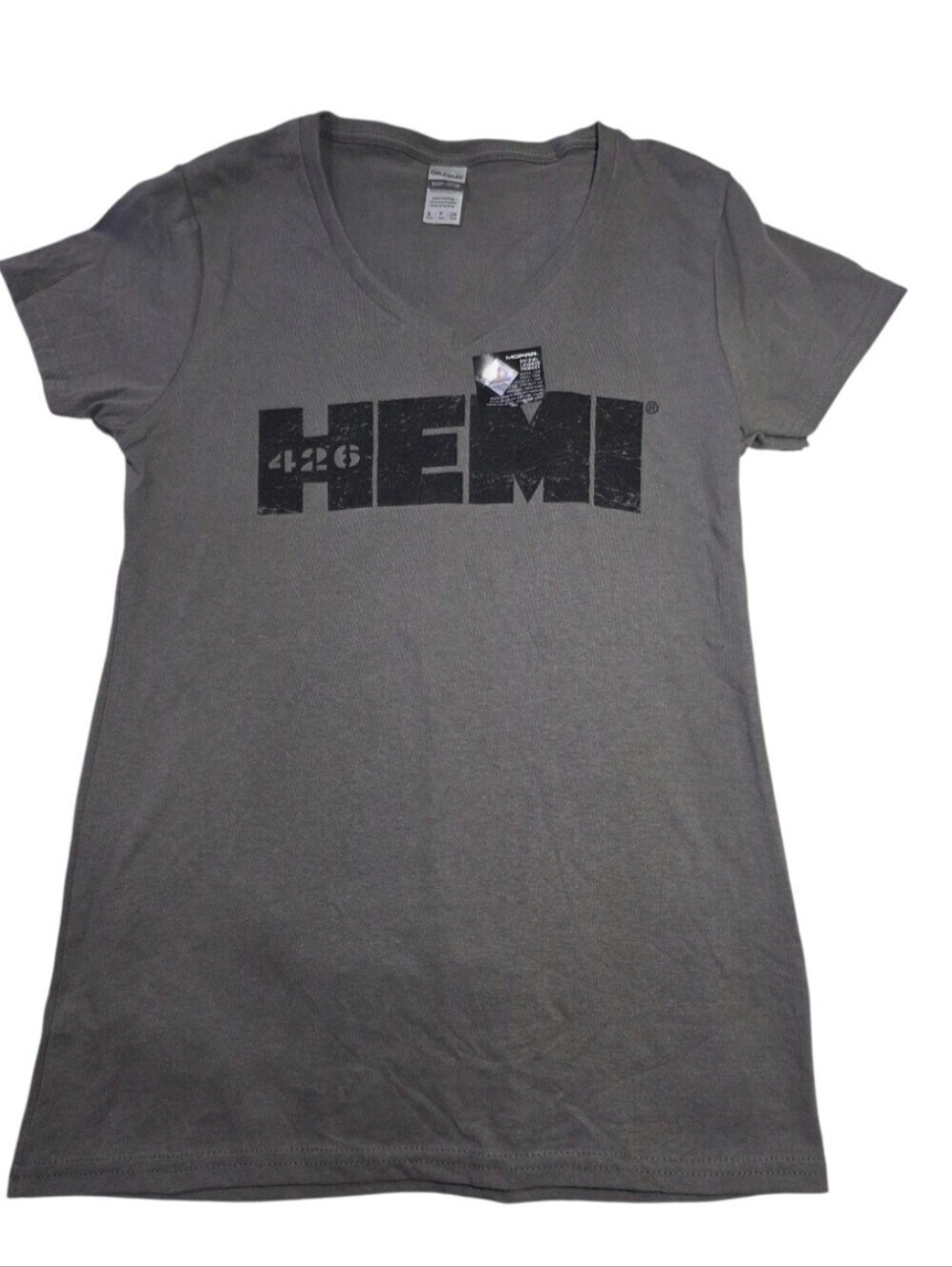 Mopar 426 HEMI Graphic V-Neck T-Shirt Gray Gildan Heavy Cotton Women's Small